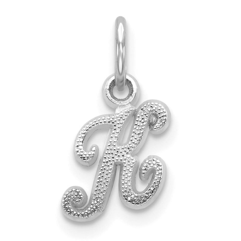 14k White Gold, Sadie Collection, Mini Satin Script Initial K Charm